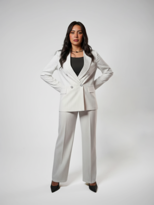 Double breasted women's blazer -  White Pinstriped