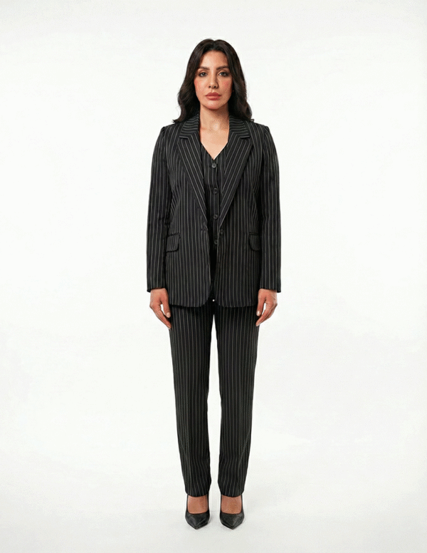 Regular women's suit trousers - Black Pinstriped