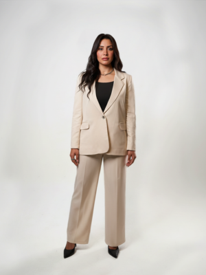 Single Button women's blazer -  Off-White Pinstriped