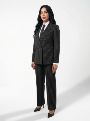 Double breasted women's blazer -  Black Pinstriped