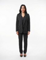 Single Button women's blazer -  Black Pinstriped