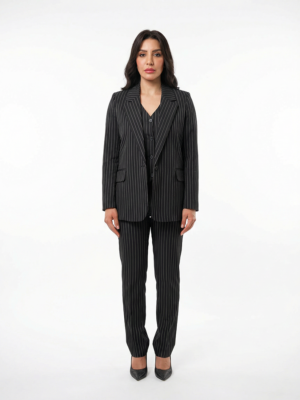 Single Button women's blazer -  Black Pinstriped