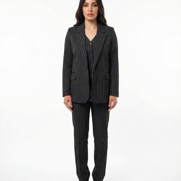 Single Button women's blazer -  Black Pinstriped