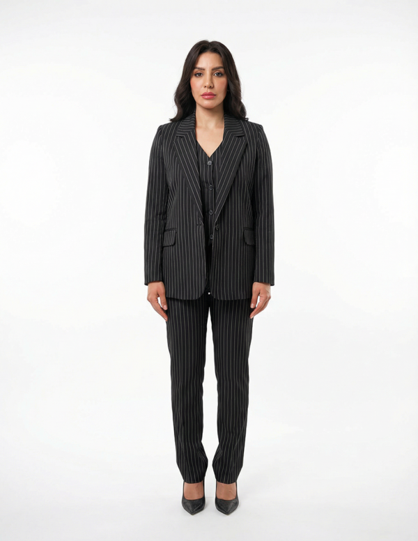 Single Button women's blazer -  Black Pinstriped