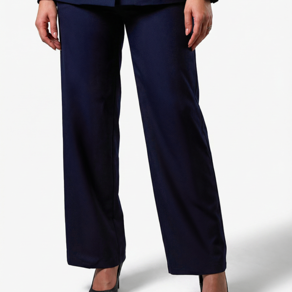 Wide legs Women Suit Trousers with Elastic Comfort Waist Bands -  Navy