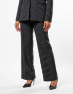 Wide legs Women Suit Trousers with Elastic Comfort Waist Bands - Black Pinstriped