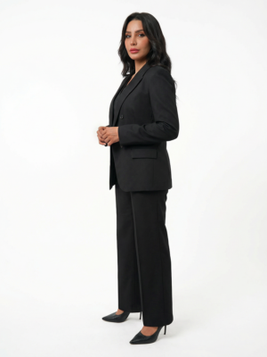 Wide legs Women Suit Trousers with Elastic Comfort Waist Bands - Black