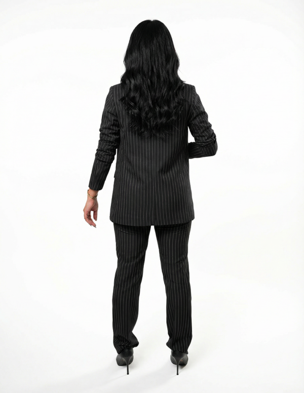 Single Button women's blazer -  Black Pinstriped
