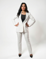 Regular women's suit trousers - White Pinstriped