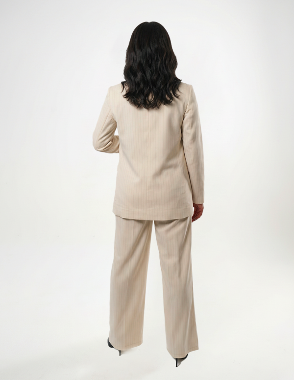 Single Button women's blazer -  Off-White Pinstriped