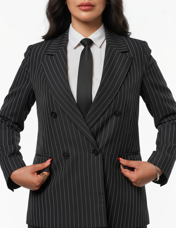 Double breasted women's blazer -  Black Pinstriped
