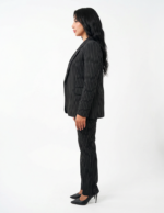 Single Button women's blazer -  Black Pinstriped