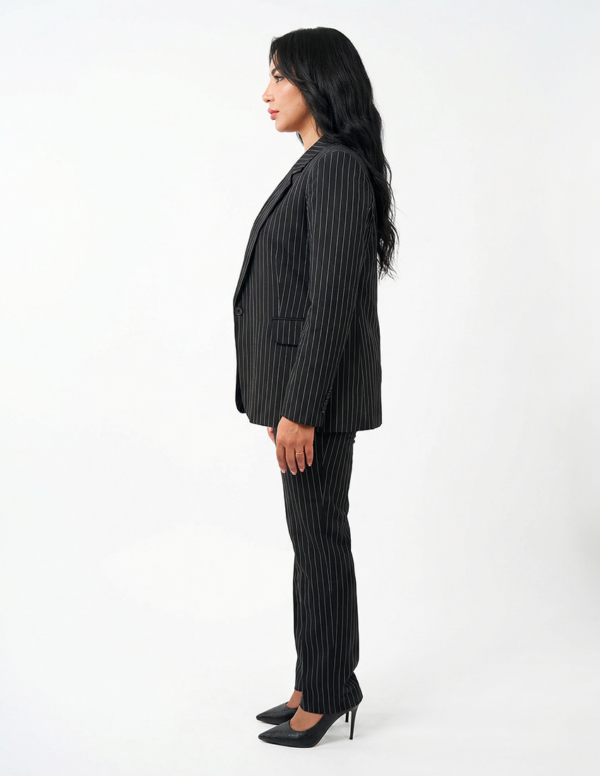 Single Button women's blazer -  Black Pinstriped