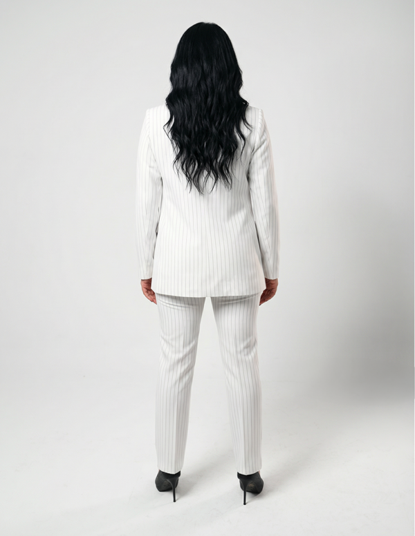 Regular women's suit trousers - White Pinstriped