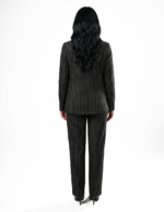 Wide legs Women Suit Trousers with Elastic Comfort Waist Bands - Black Pinstriped