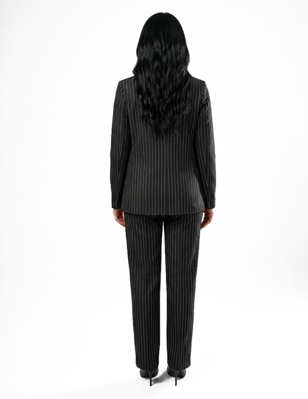 Wide legs Women Suit Trousers with Elastic Comfort Waist Bands - Black Pinstriped