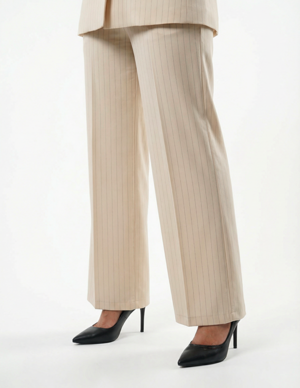 Single Button women's blazer -  Off-White Pinstriped