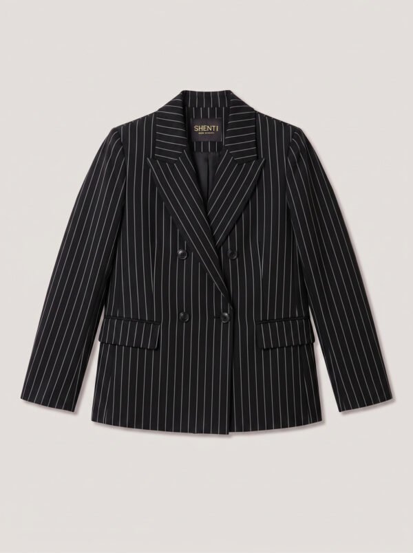 Double breasted women's blazer - Black Pinstriped