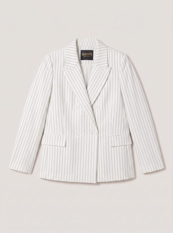 Double breasted women's blazer -  White Pinstriped