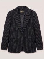 Single Button women's blazer -  Black Pinstriped