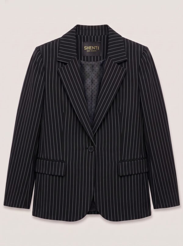 Single Button women's blazer -  Black Pinstriped