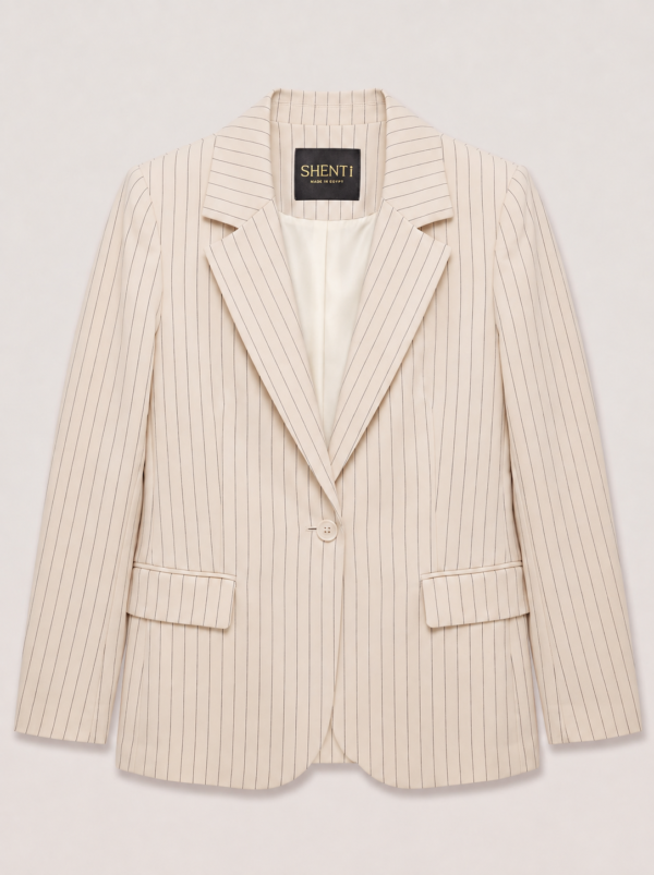 Single Button women's blazer - Off-White Pinstriped