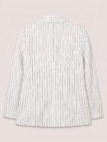 Single button women's blazer - White Pinstriped