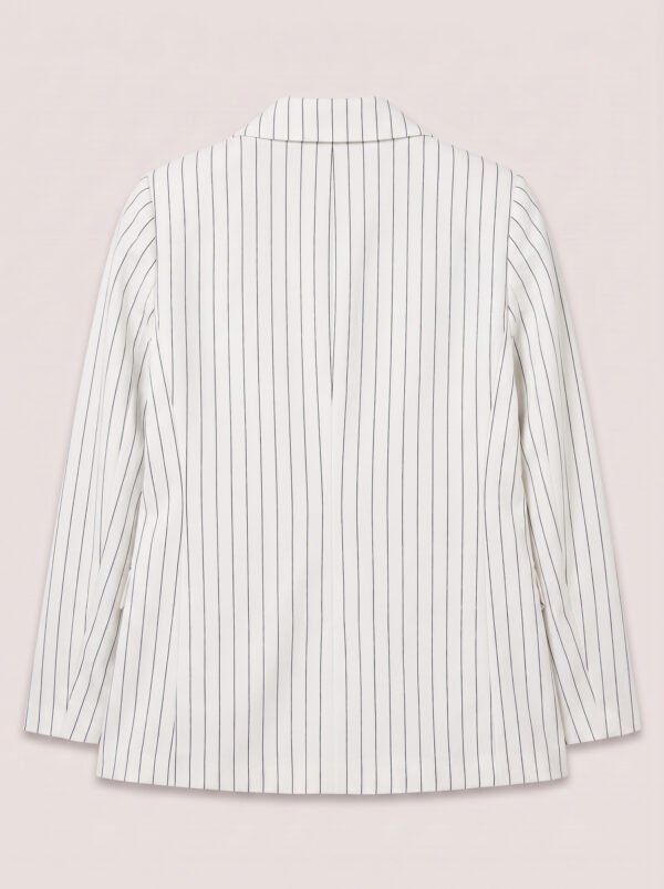 Single button women's blazer - White Pinstriped