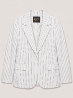 Single button women's blazer - White Pinstriped