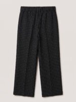 Wide legs Women Suit Trousers with Elastic Comfort Waist Bands - Black Pinstriped