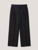 Wide legs Women Suit Trousers with Elastic Comfort Waist Bands - Black Pinstriped