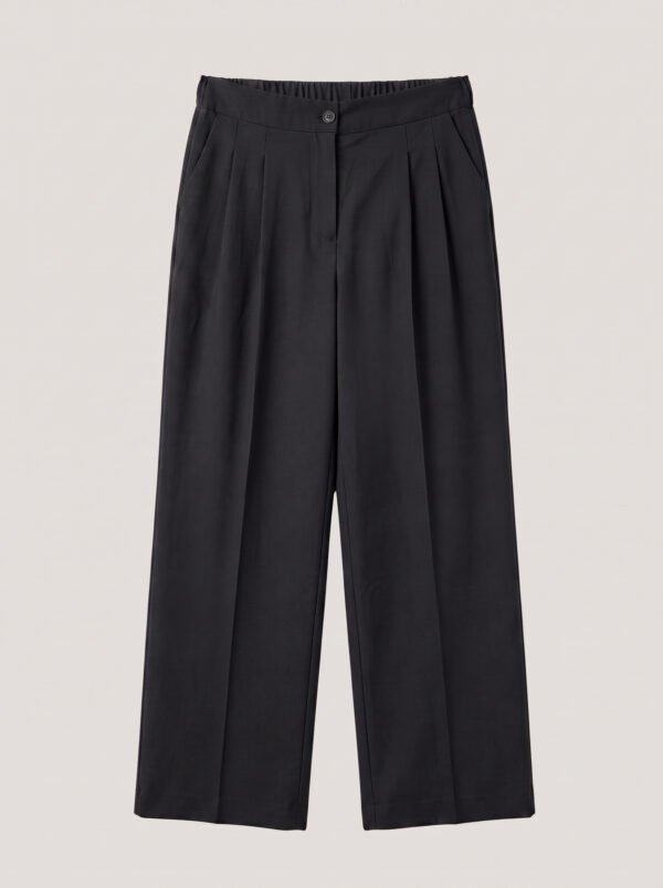 Wide legs Women Suit Trousers with Elastic Comfort Waist Bands - Black