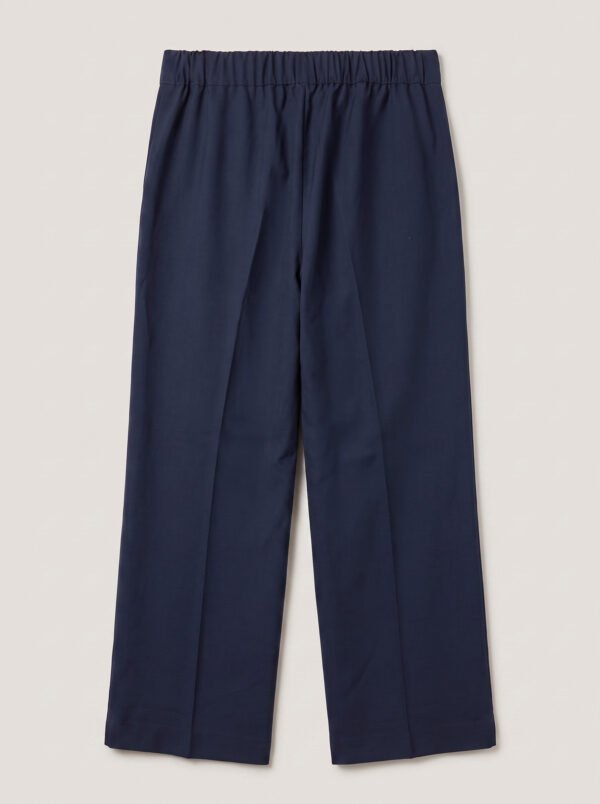 Wide legs Women Suit Trousers with Elastic Comfort Waist Bands - Navy
