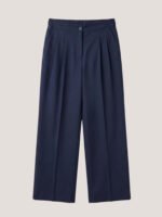 Wide legs Women Suit Trousers with Elastic Comfort Waist Bands - Navy