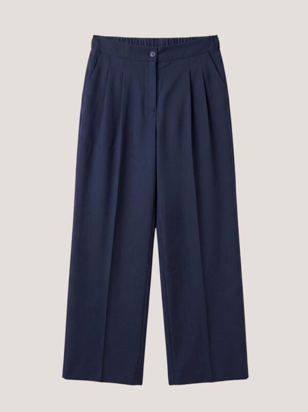 Wide legs Women Suit Trousers with Elastic Comfort Waist Bands - Navy