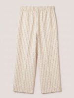 Wide legs Women Suit Trousers with Elastic Comfort Waist Bands - Off-White Pinstriped