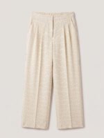 Wide legs Women Suit Trousers with Elastic Comfort Waist Bands - Off-White Pinstriped