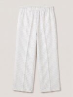 Wide legs Women Suit Trousers with Elastic Comfort Waist Bands - White Pinstriped