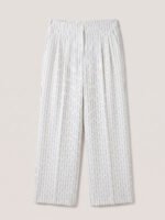 Wide legs Women Suit Trousers with Elastic Comfort Waist Bands - White Pinstriped